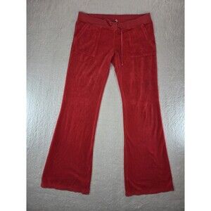 Vintage Juicy Couture Red Velour Flare Track Pants Medium Y2K Made in USA
